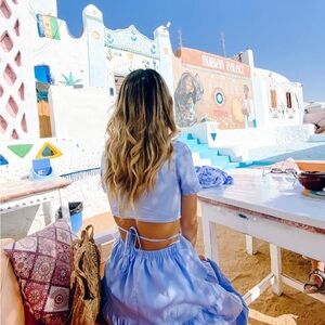 Blue Tie-Back Midi Dress